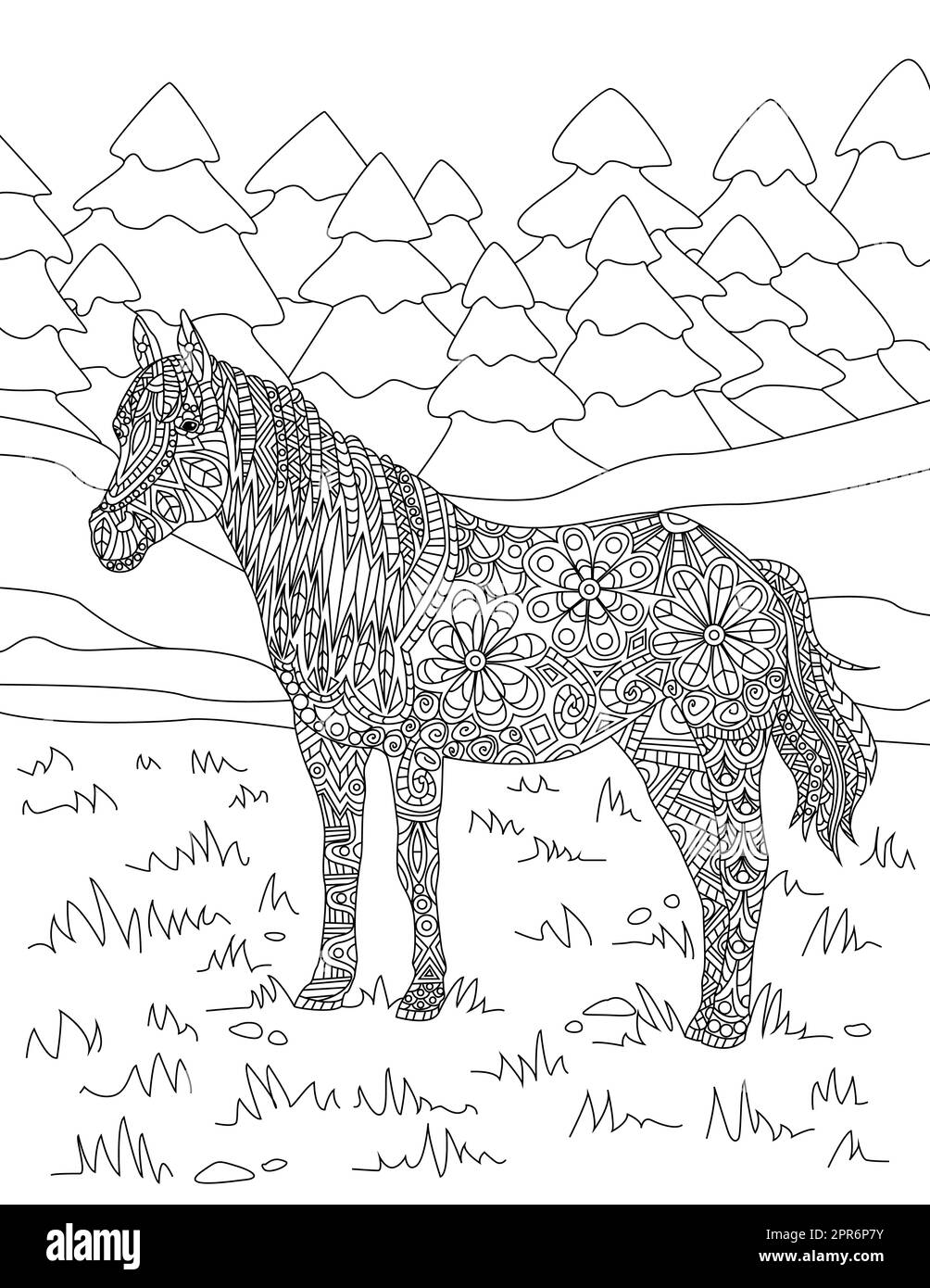 Doodle horse line drawing hi