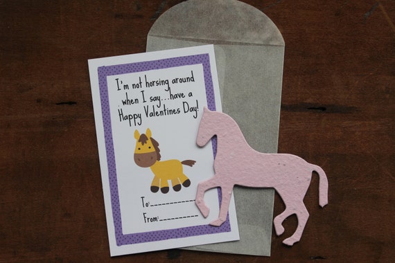 Horse valentines set of includes color printed card seed paper and glassine envelope choose from seed paper colors
