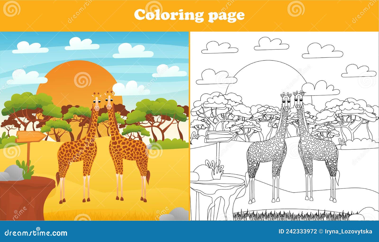 Safari desert landscape for kids with cute animal characters