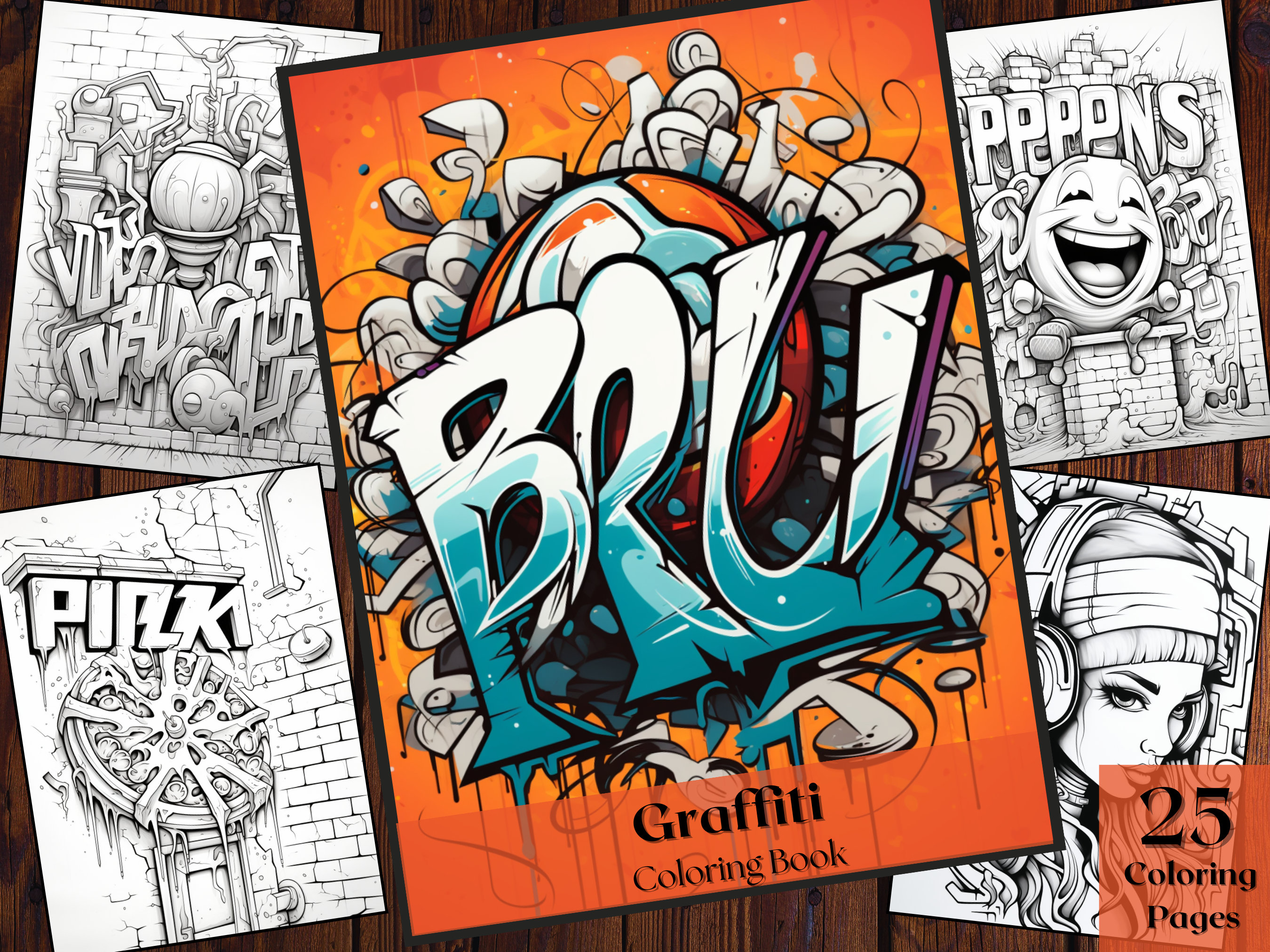 Graffiti coloring book adults and kids printable coloring books coloring pages instant download png file download now