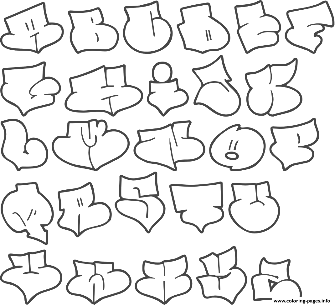 Graffiti alphabet style bubble letters coloring page printable