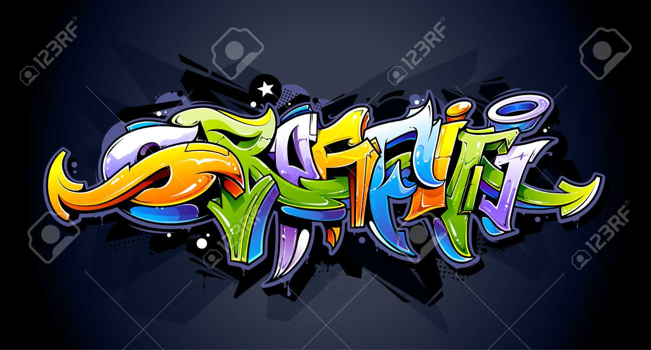 Bright graffiti lettering on dark background wild style graffiti letters vector illustration royalty free svg cliparts vectors and stock illustration image