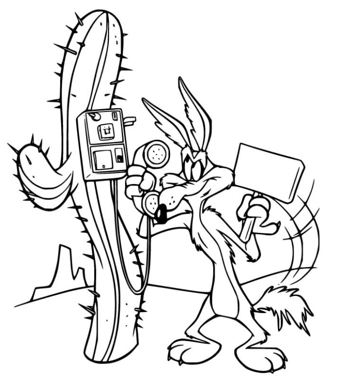 Colouring book wile e calls on the phone to print and online