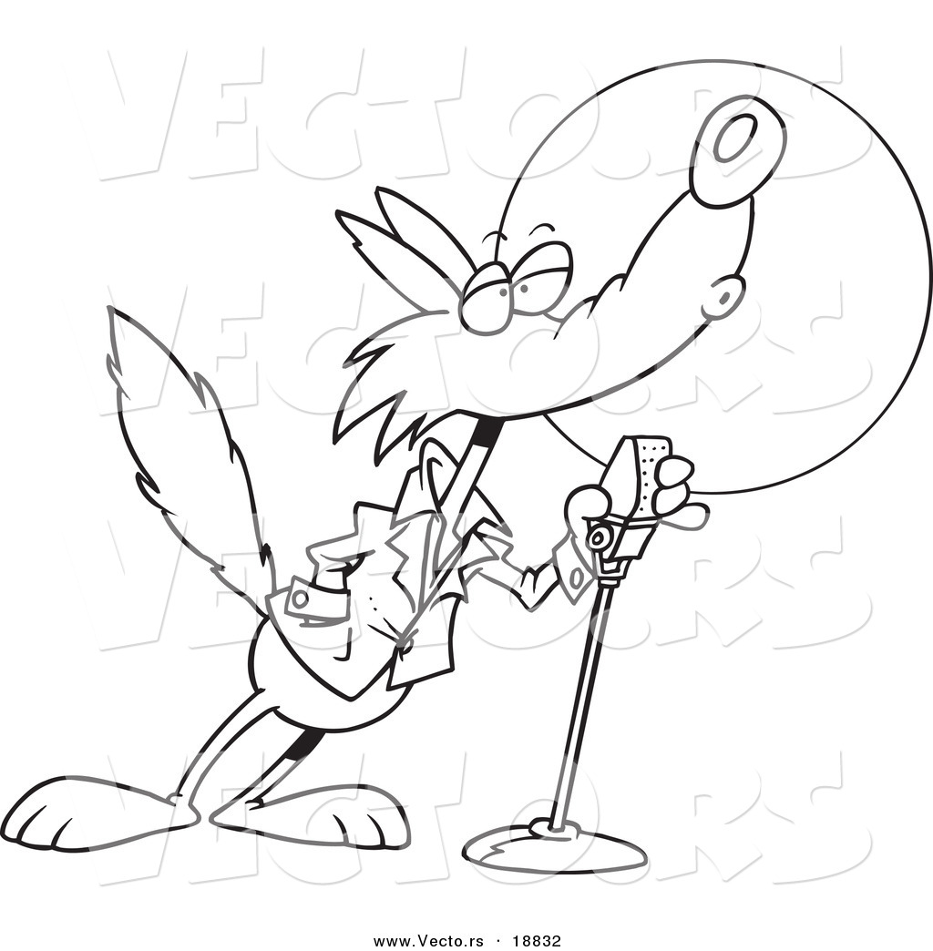 R of a cartoon howling wolf in the spotlight