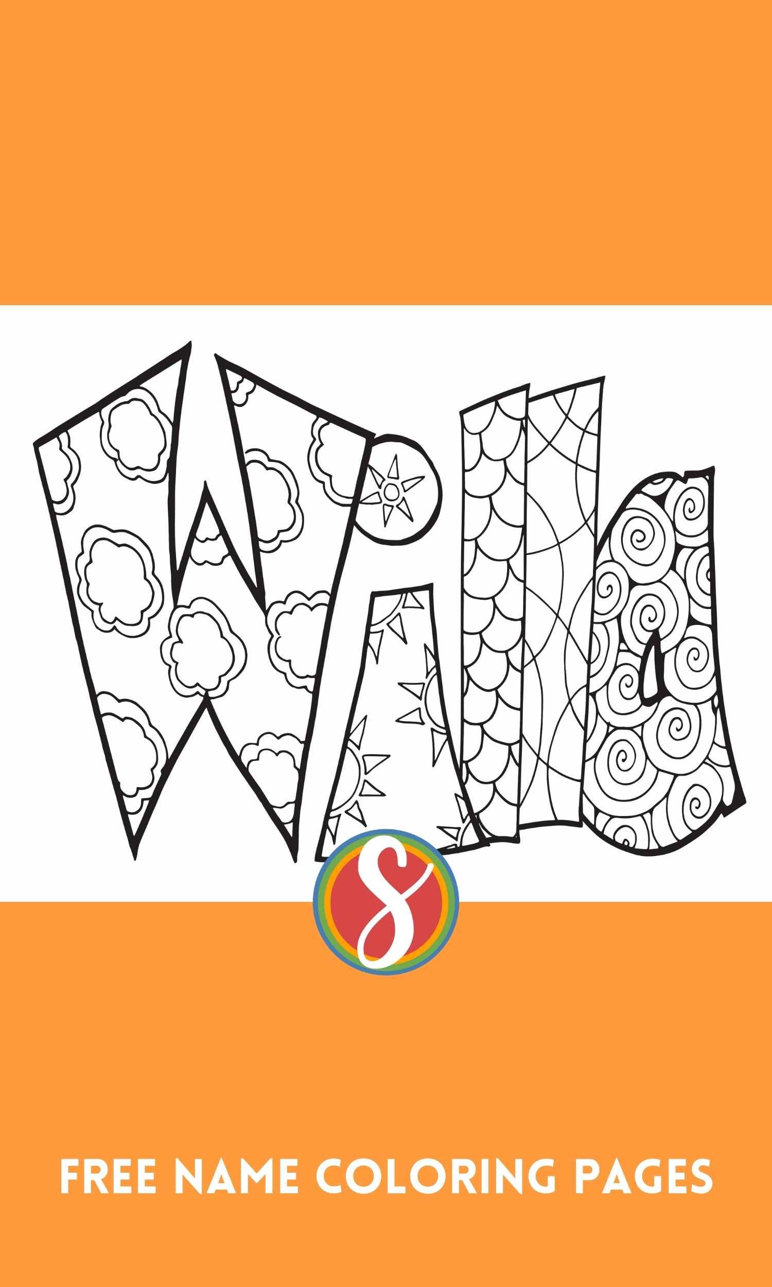 Free willa name coloring page â stevie doodles