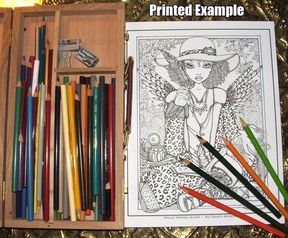 Willa bohemian fairy digital download coloring page line art