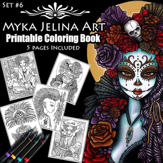 Set printable coloring book myka jelina art fantasy coloring book coloring pages digital download pages