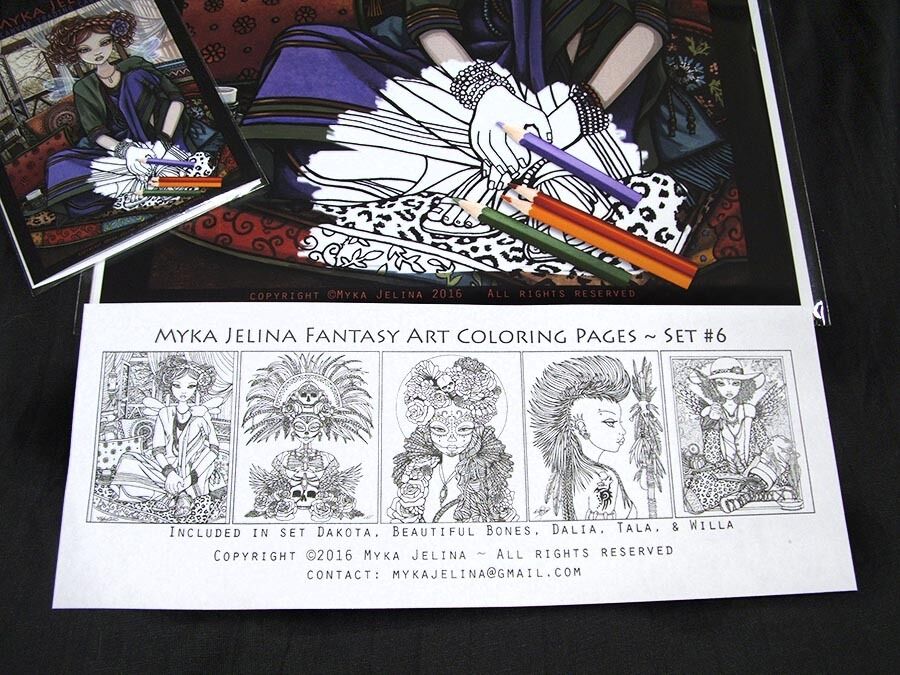 Adult coloring pages fairy boho tribal sugar skulls myka art trading card set