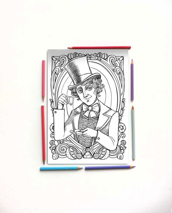 Coloring page willy wonka and the chocolate factory willy wonka portrait gene wilder rohald dahl pdf ready to download