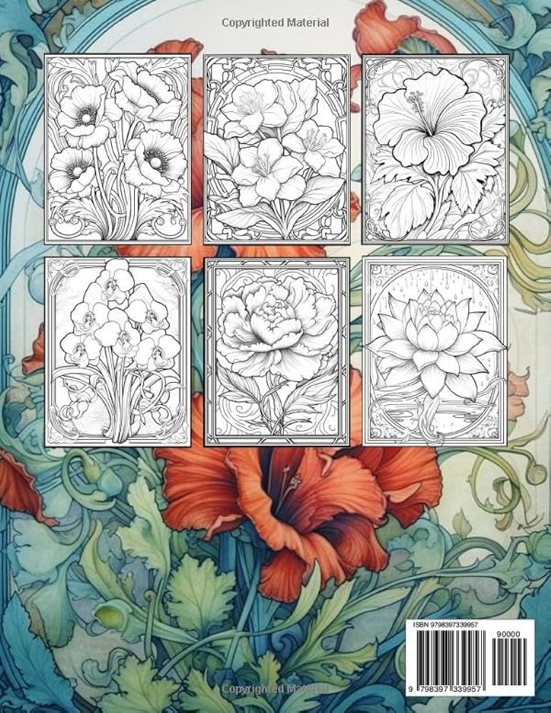 Whimsical garns exotic flowers in art nouveau grayscale coloring book for adults art nouveau flowers coloring pages for adults art nouveau flower garns starweaver aline books