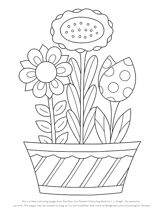 Free easy flowers printable colouring page lj knight art