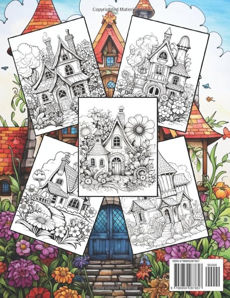 Whimsical flower houses adult coloring book relaxing large print designs to color great for adults and anyone who loves flowers and fantasy books for adults and kids of all