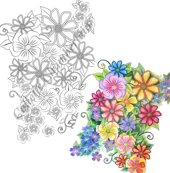 Whimsical flowers coloring page