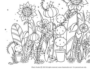 Garden whimsy coloring page â rheas studio