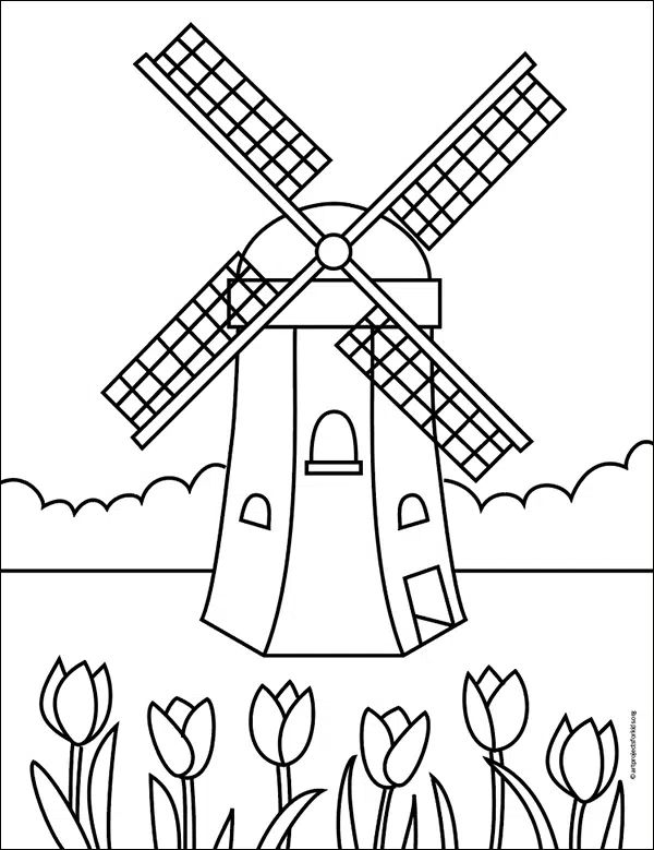 Easy how to draw a windmill tutorial and windmill coloring page windmill coloring pages windmill drawing