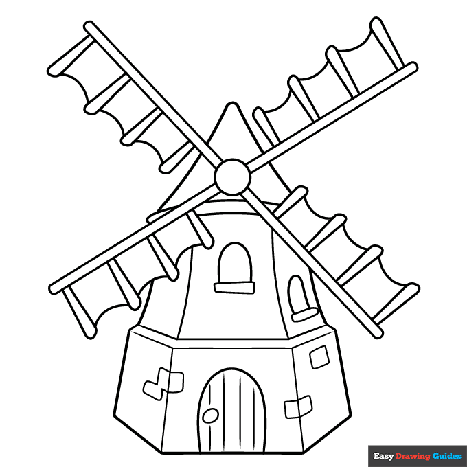 Windmill coloring page easy drawing guides