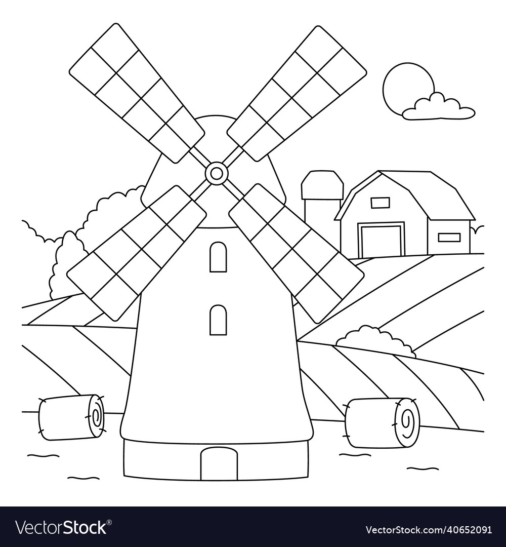 Windmill coloring page for kids royalty free vector image