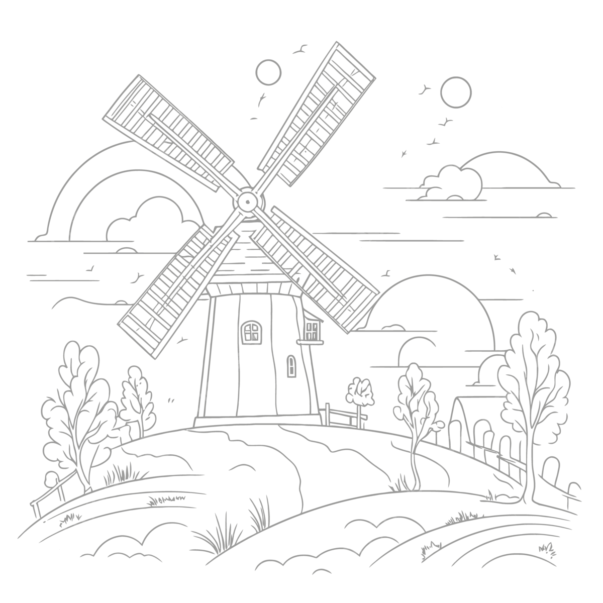 Windmill coloring page drawn with black and white outline sketch drawing vector windmills drawing windmills outline windmills sketch png and vector with transparent background for free download