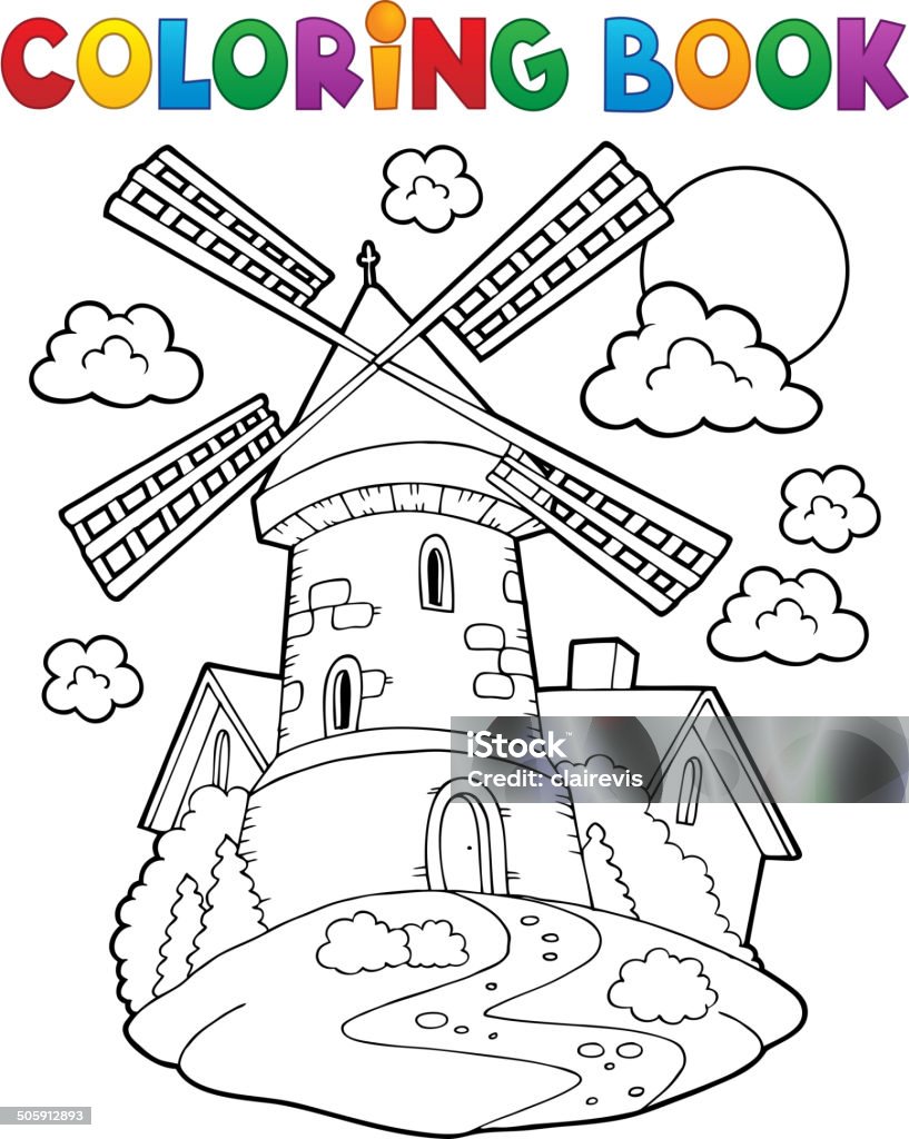 Coloring book windmill stock illustration