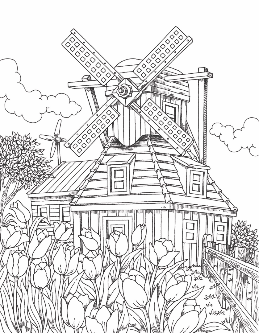 Freebie friday windmill coloring page
