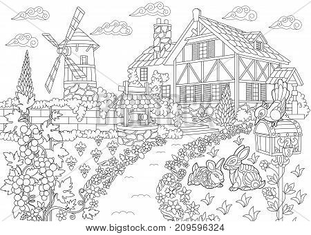 Coloring page rural vector photo free trial bigstock