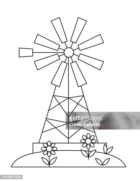 Cute childrens farm coloring book page windmill high