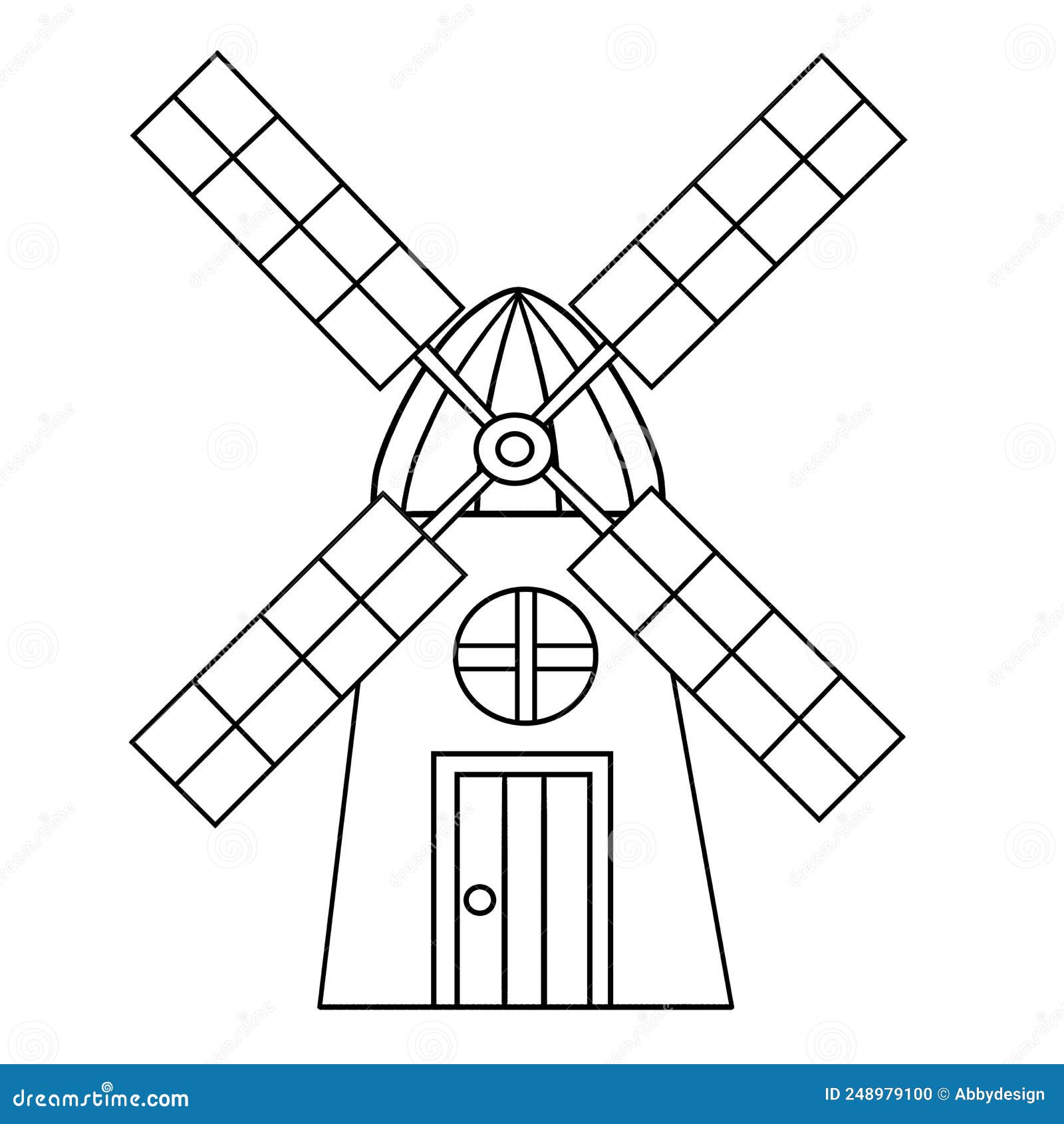 Windmill isolated coloring page for kids stock vector