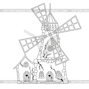 Coloring book abandoned windmill