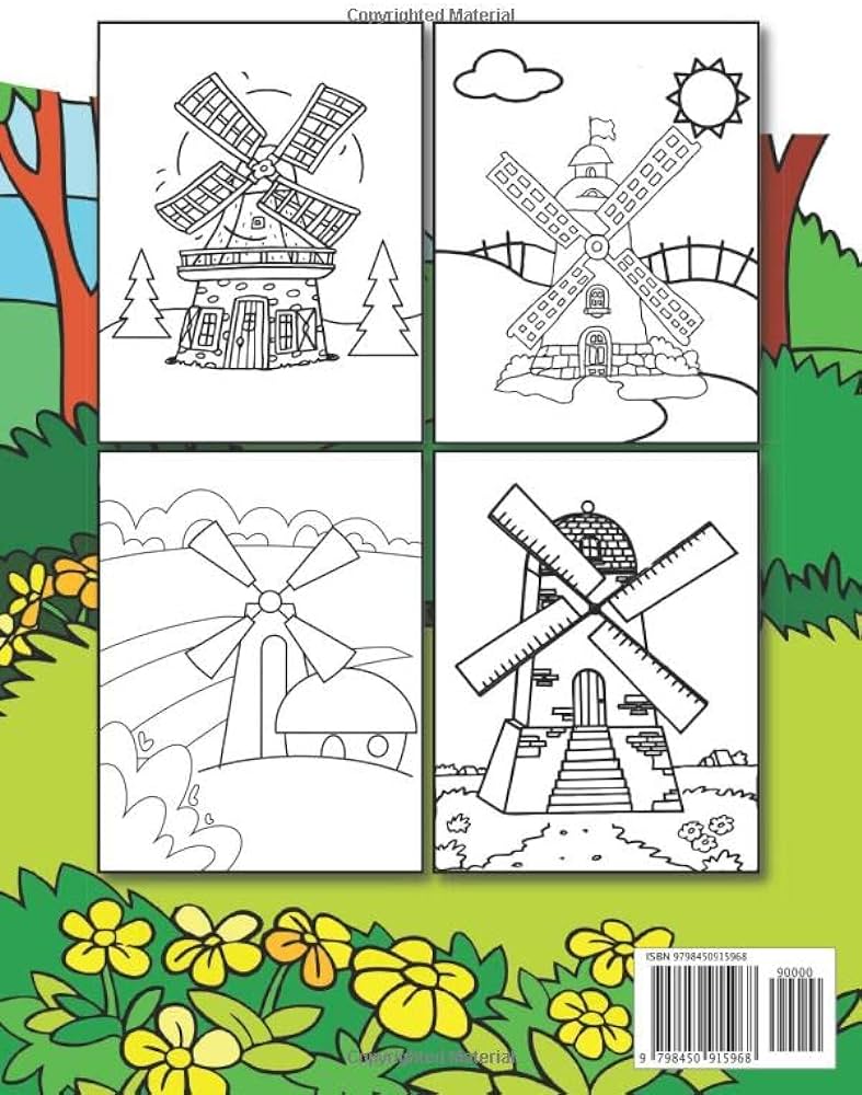 Windmill coloring book featuring fun gorgeous and unique stress relief relaxation windmill coloring pages for kids arnold fletcher books