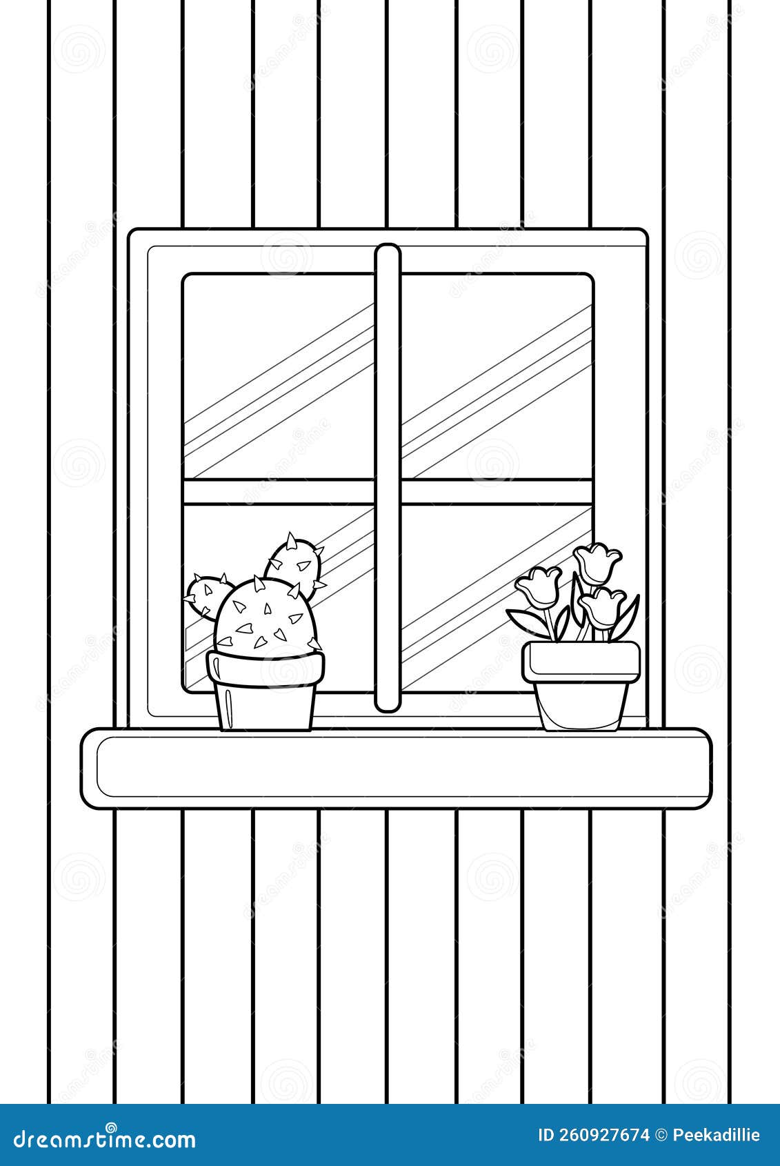 House interior window coloring pages a for kids and adult stock illustration
