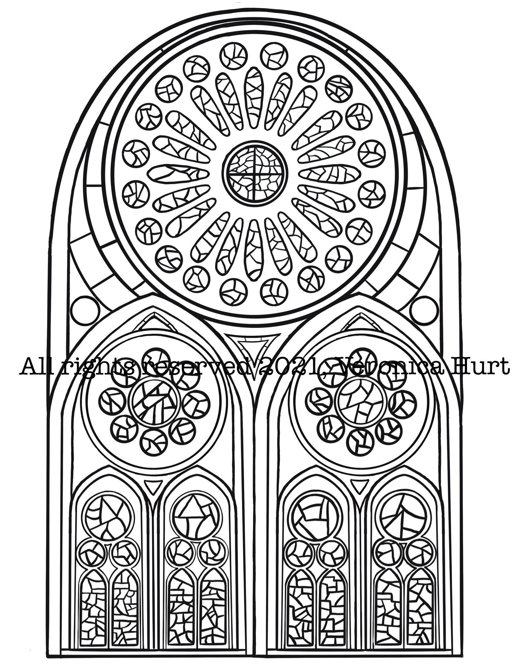 Catholic stained glass rose windows coloring page inspired by sagrada familia cathedral for kids and adults