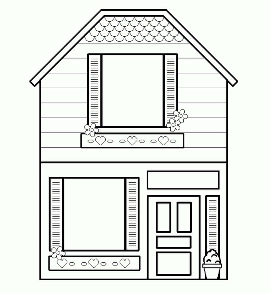 Download a house coloring page with a window and door