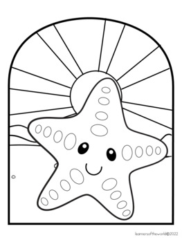Ocean animals stained glass window art coloring pages by learners of the world