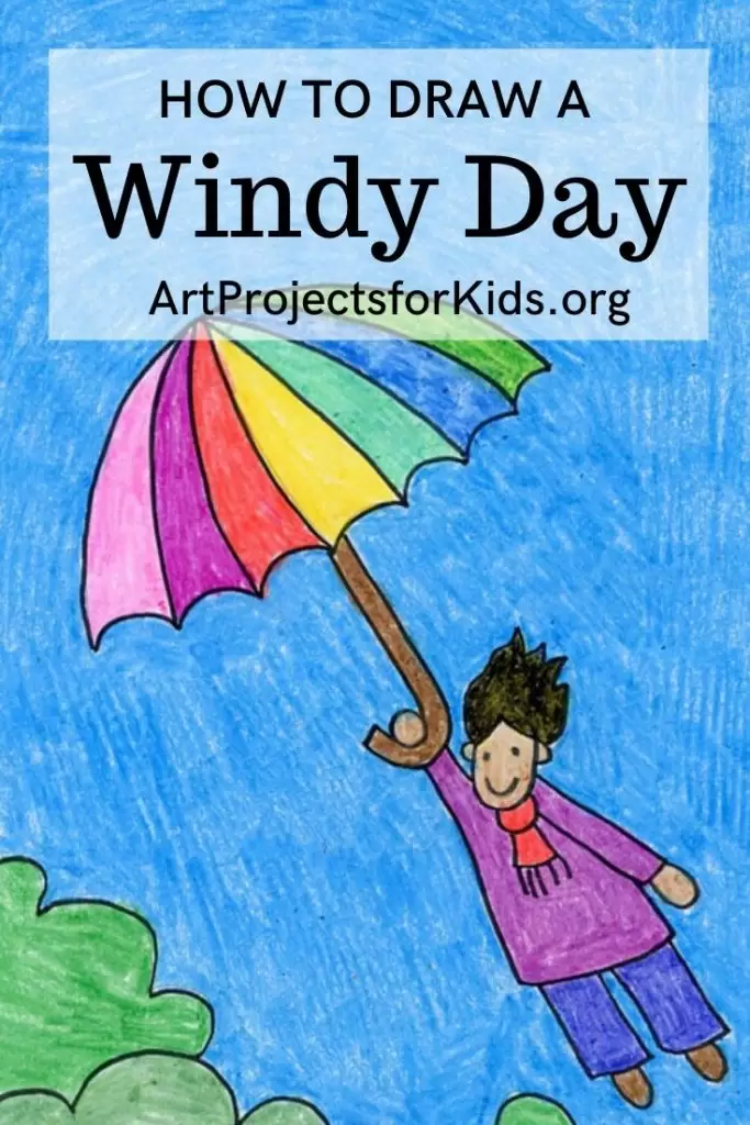 How to draw a windy day tutorial and windy day coloring page