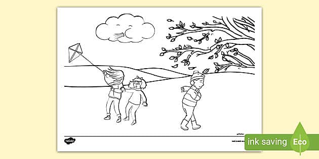 Windy day colouring teacher