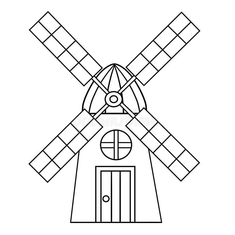Windmill isolated coloring page for kids stock vector