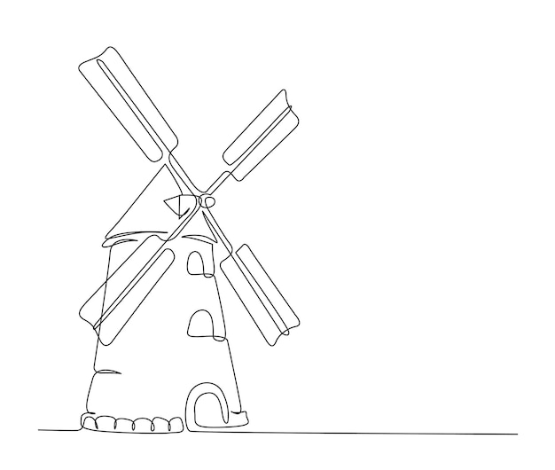 Premium vector continuous one line drawing of wind turbines eco energy simple wind turbines outline vector illustration