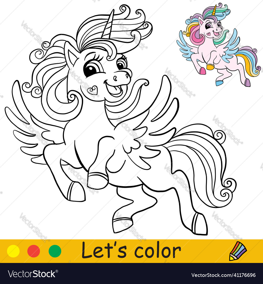 Coloring with template unicorn wings royalty free vector