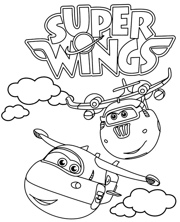 Printable coloring page with super wings characters