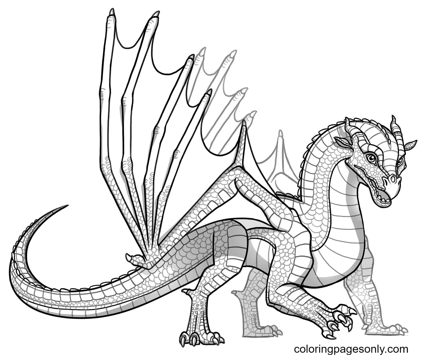 Seawing dragon with sharks coloring page
