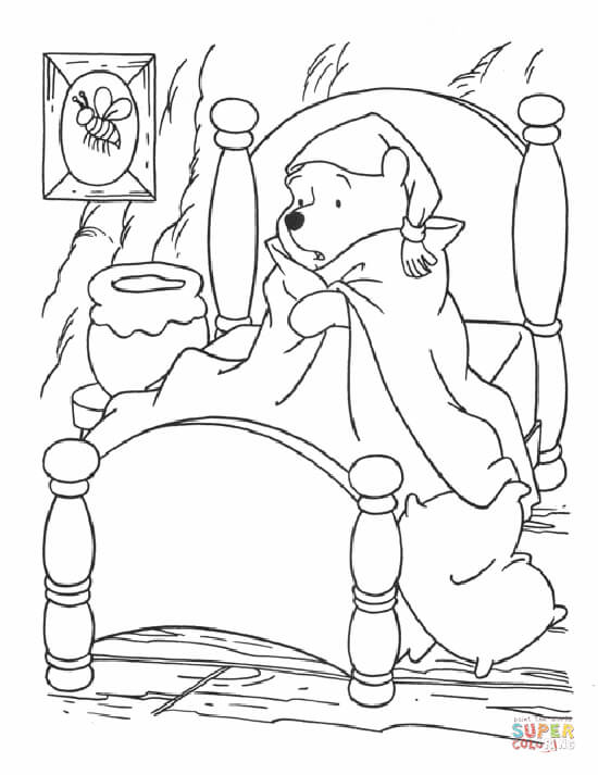 Sick winnie the pooh in bed coloring page free printable coloring pages