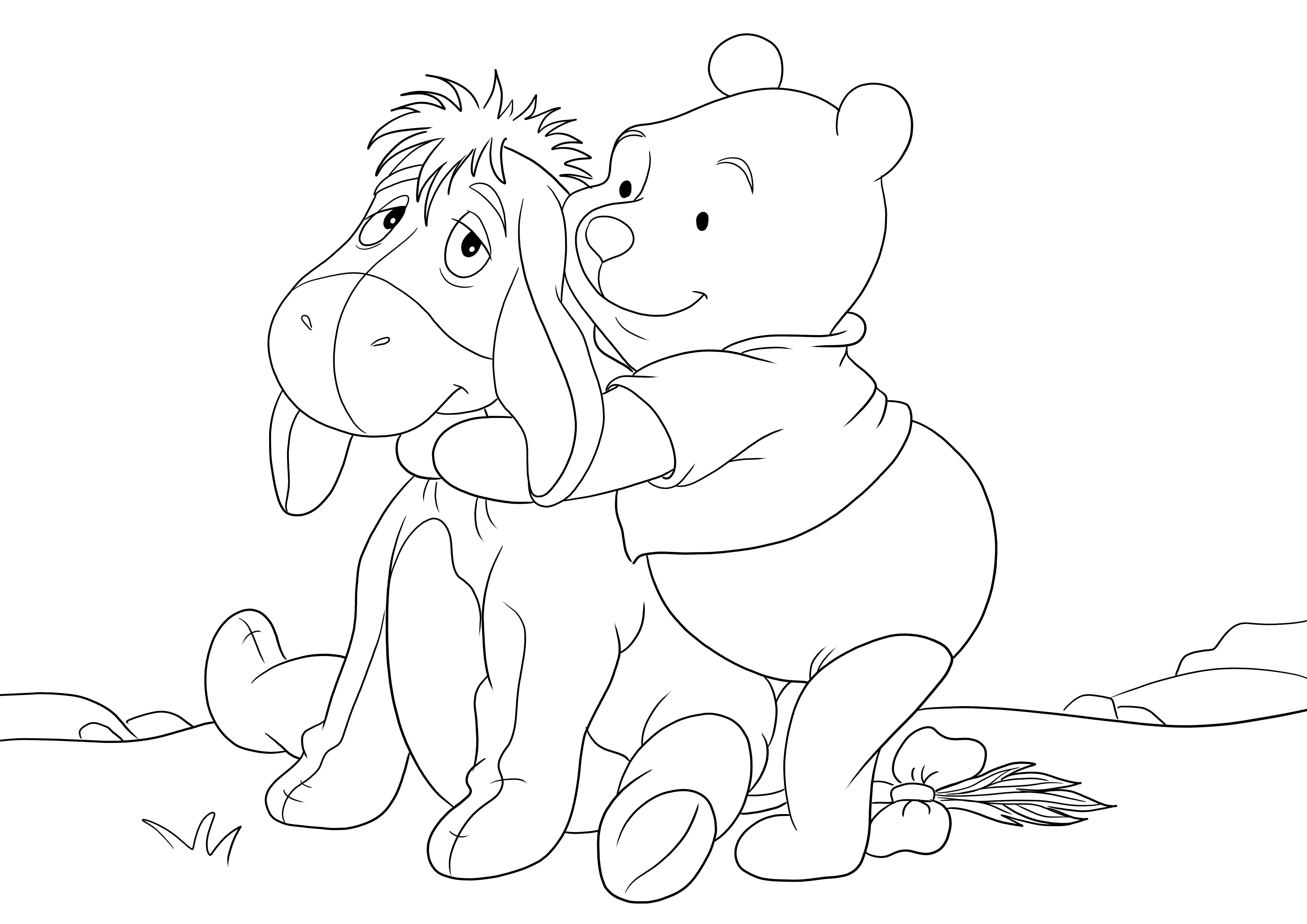 Eeyore e seu amigo winnie pooh fãcil e gratuito para imprimir ou baixar e colorir