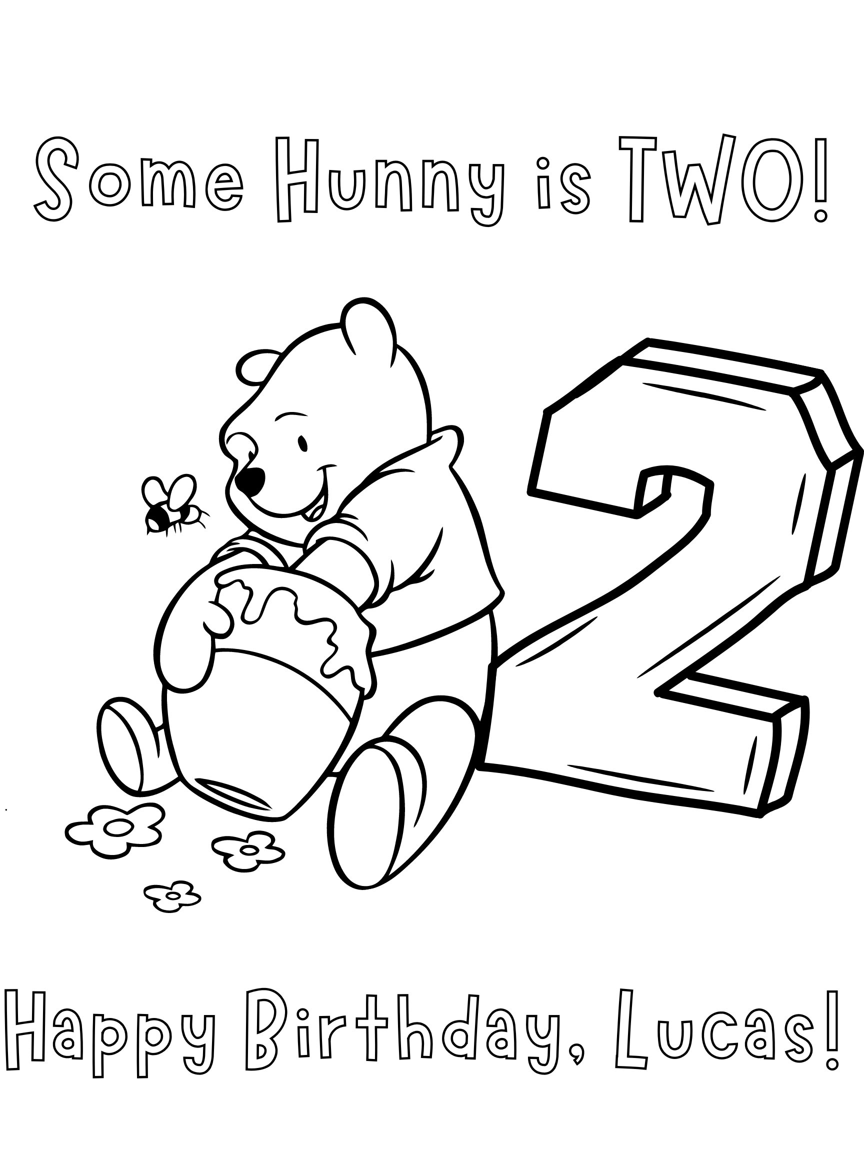 Winnie the pooh second birthday coloring and activity sheet