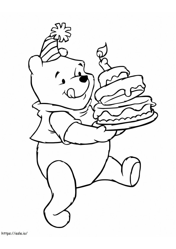 Winnie the pooh with birthday cake coloring page
