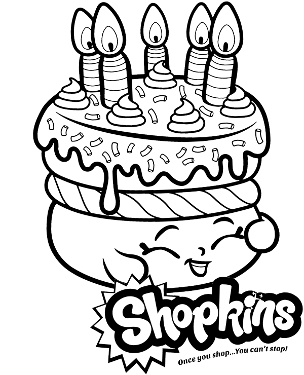 Shopkins birthday cake coloring page