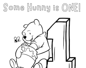 Winnie the pooh first birthday coloring sheet digital download
