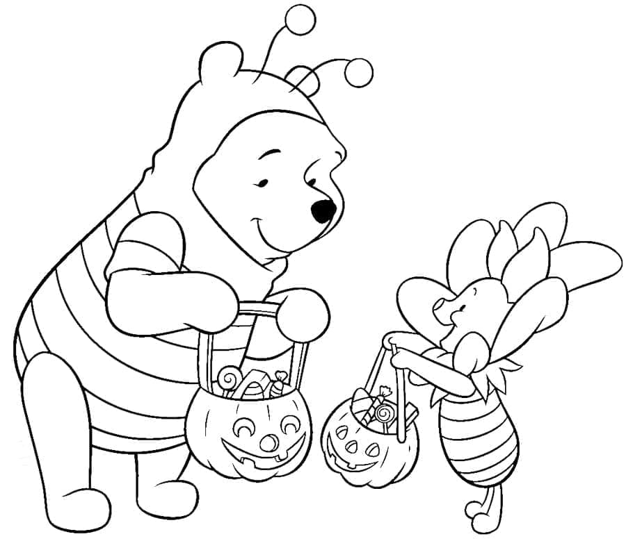 Winnie the pooh and piglet disney halloween coloring page