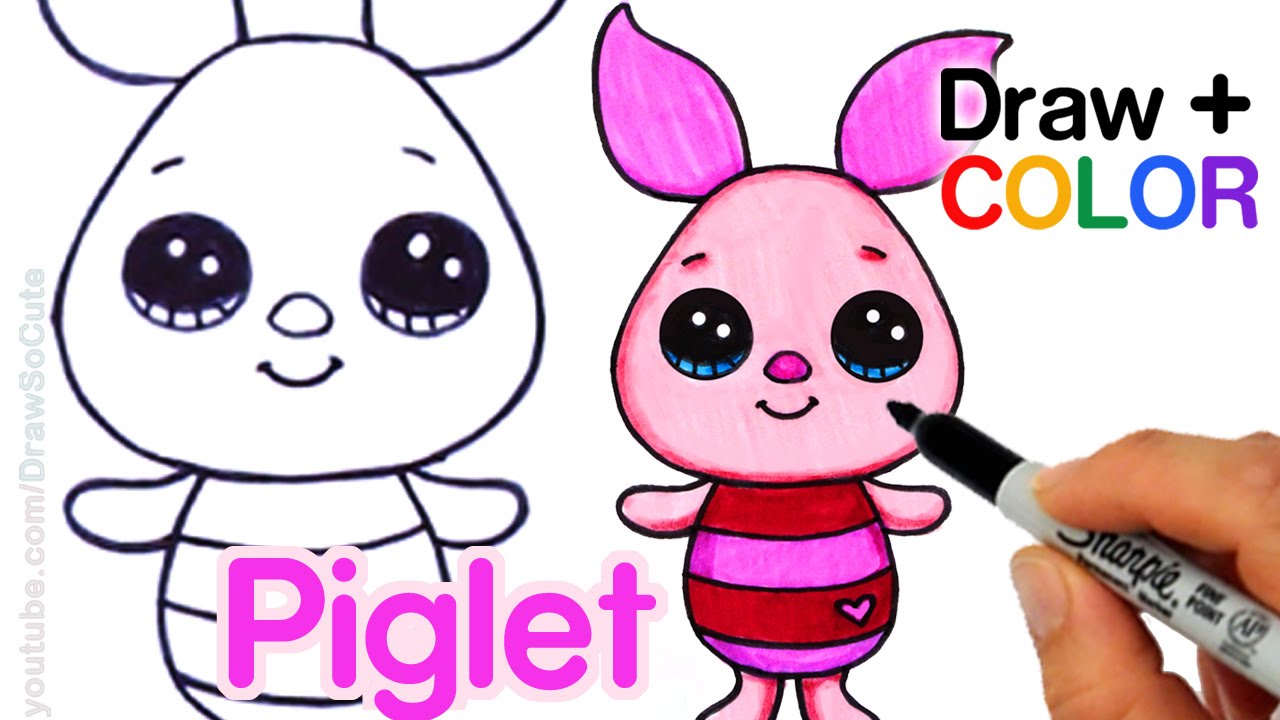How to draw color piglet easy fro winnie the pooh