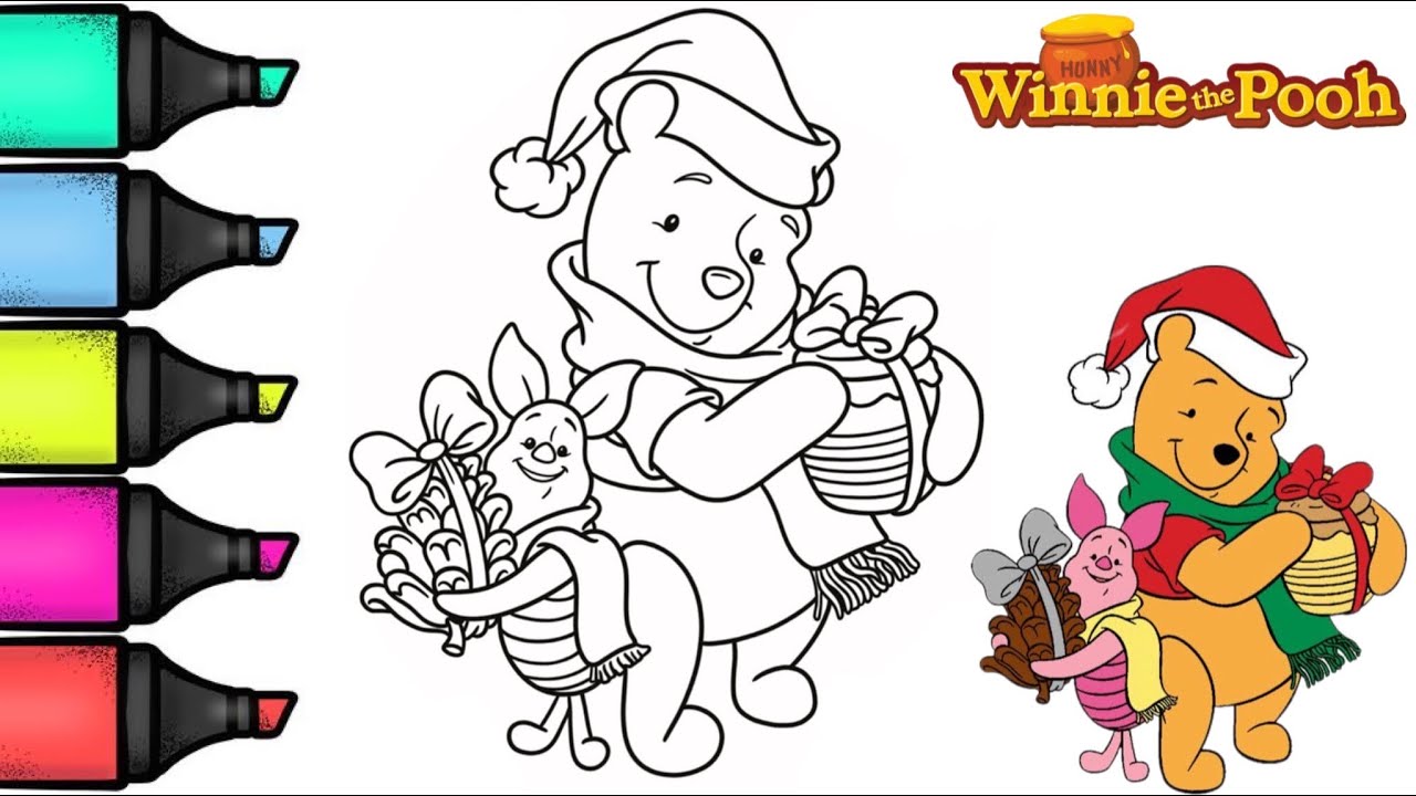 Winnie the pooh and piglet christmas coloring page for kids coloring winniethepooh coloringtime