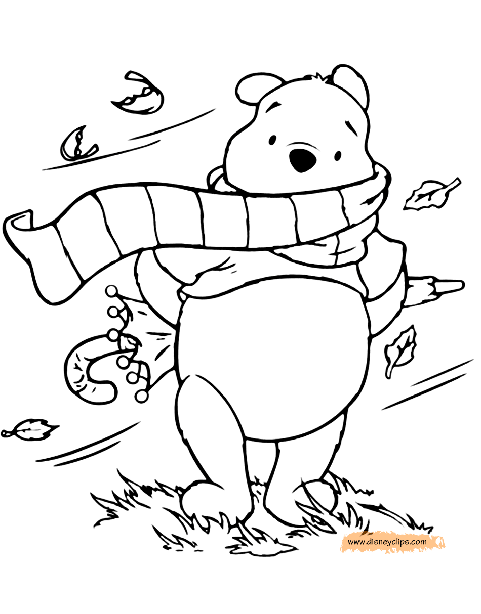 Winnie the pooh fall and winter coloring pages